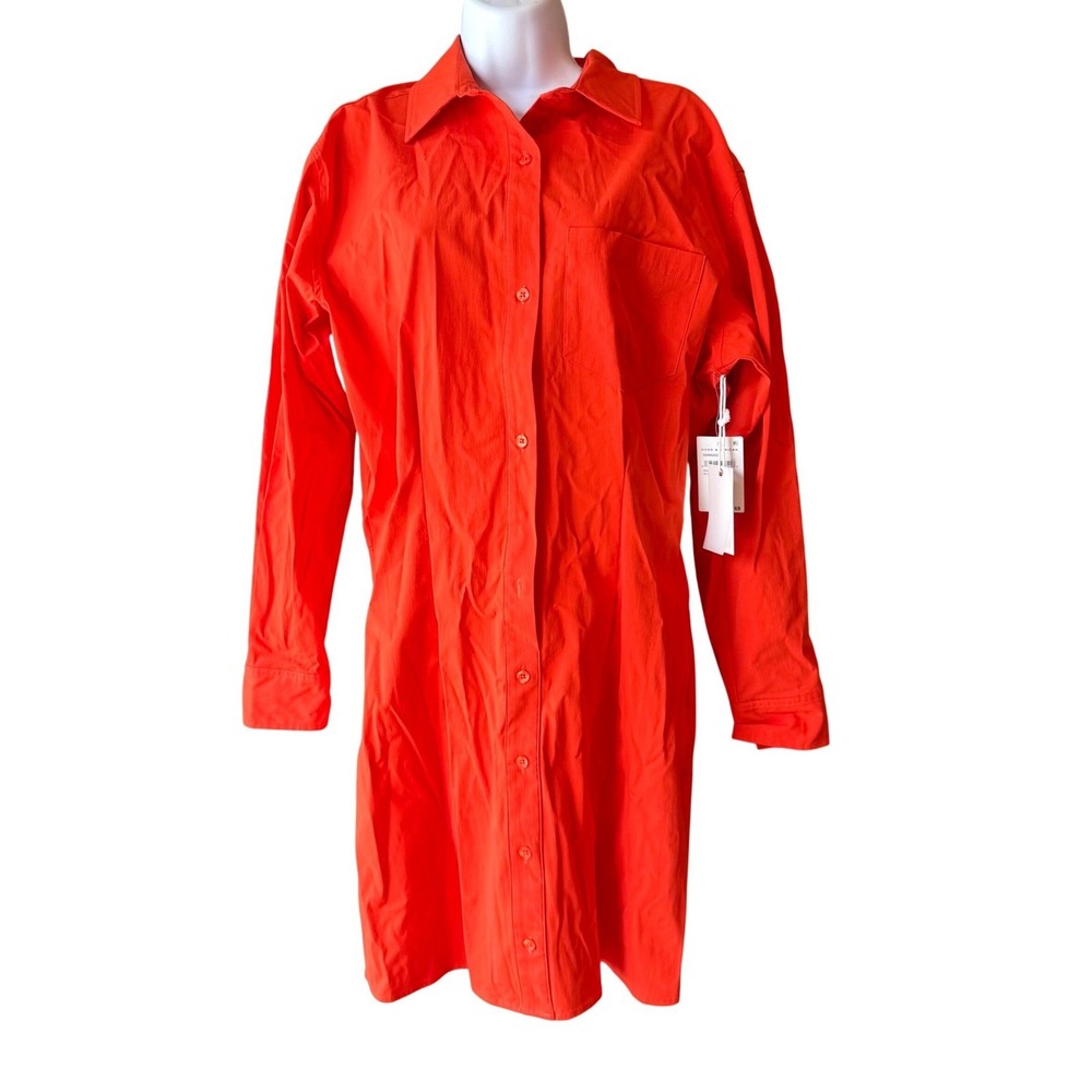 Good American Shirt Dress Womens Size Medium Orange Button Front Collared NWT